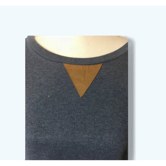 Tunic Dress Womens Small Blue Long Sleeve Elbow Patch Accent Buttons Soft Knit - Picture 3 of 12